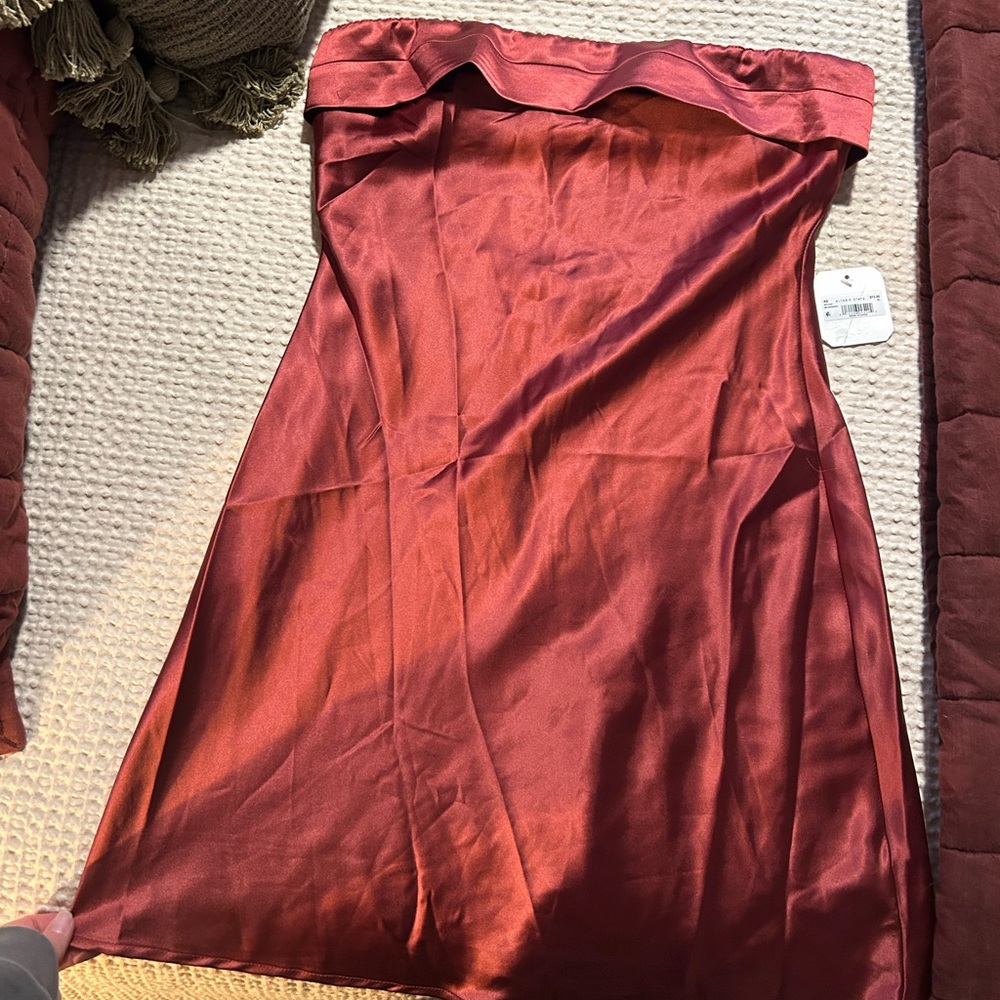 Altar'd State Strapless Dress in Deep Rust